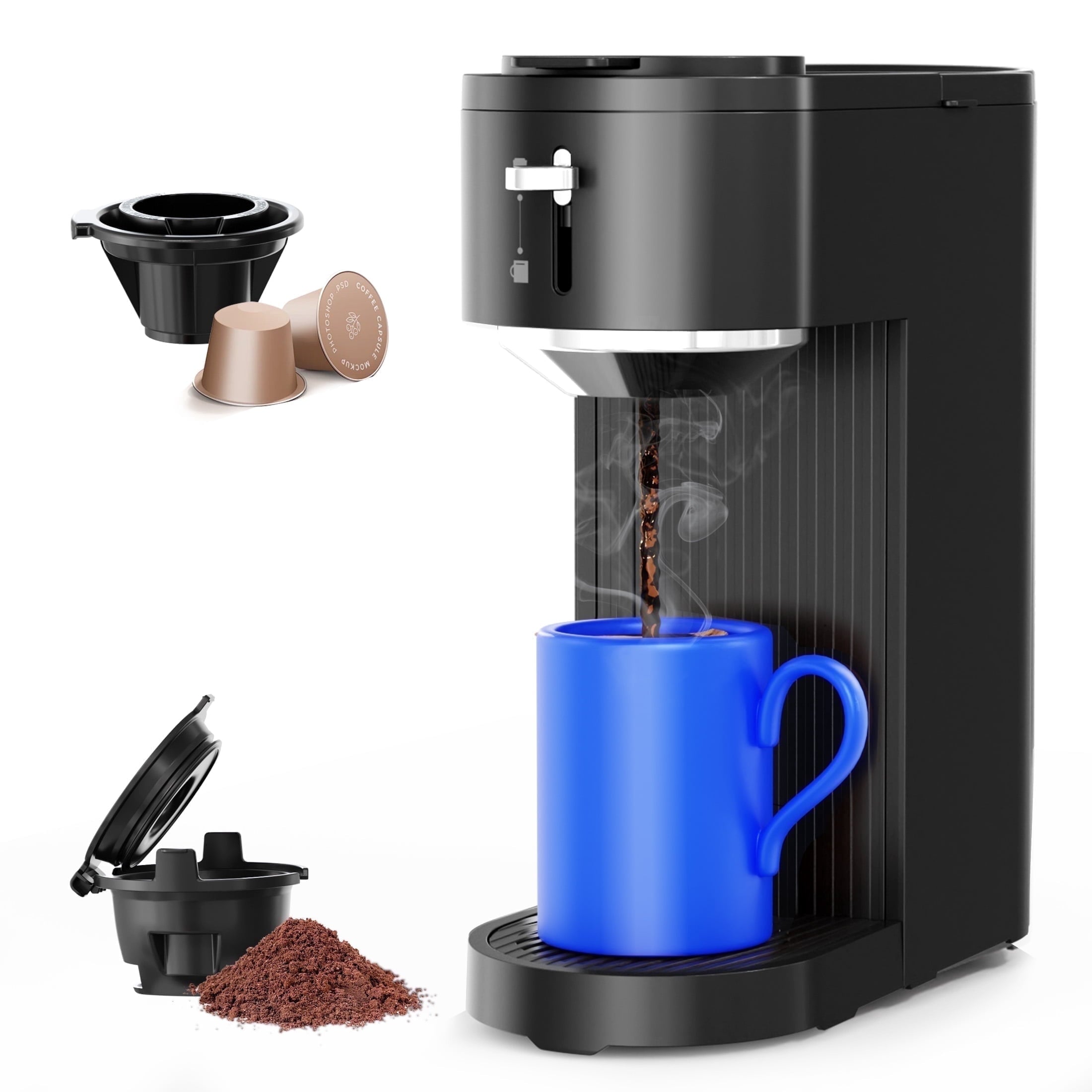 Auseo Single Serve Coffee Maker for K-Cup & Grounds, One Cup Kcup Coffee Machine Hot & Iced ,5 Brew Sizes (6-14 Oz), Fast & Easy Cleaning , Perfect for Home/Office