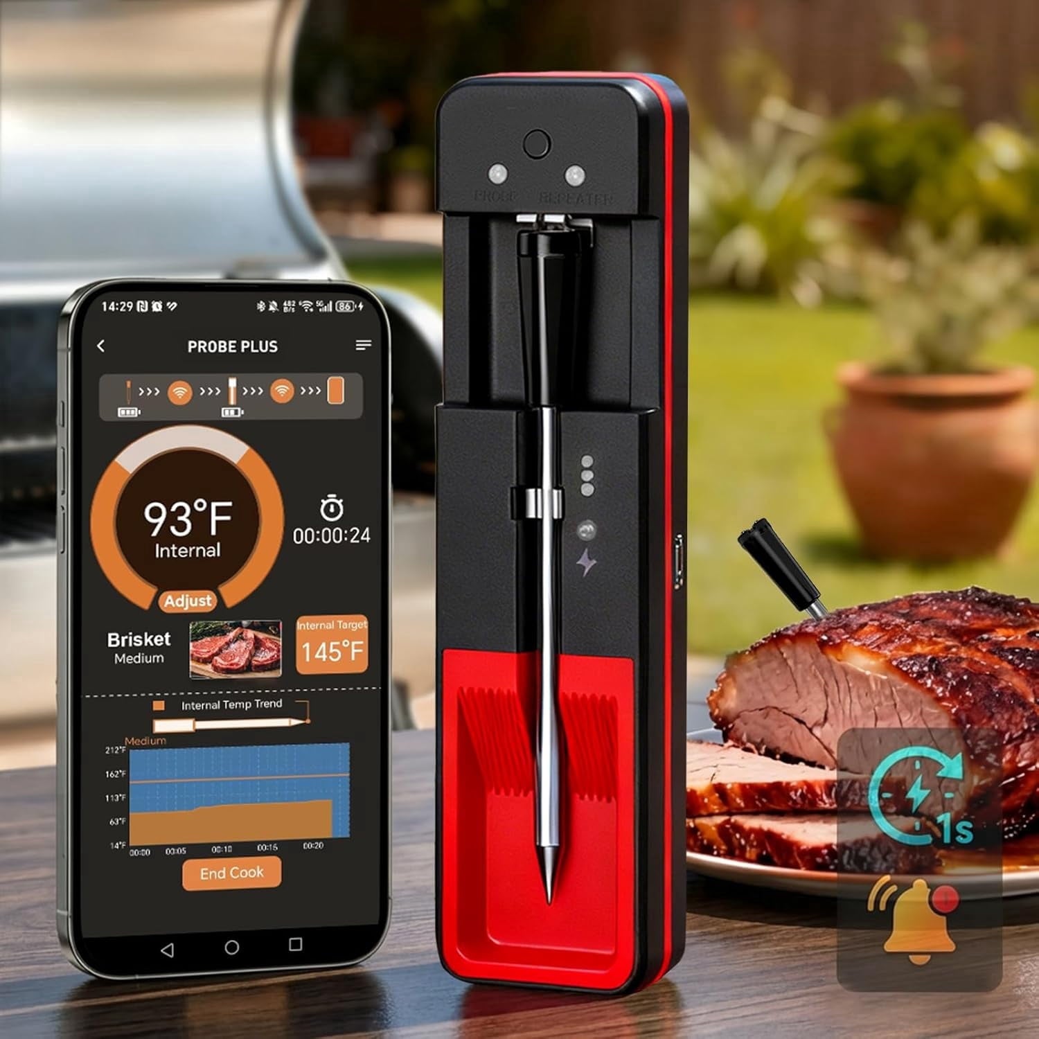 KAIPARA Smart Wireless Meat Thermometer with Ultra-Thin Probe, 24H Probe App Alerts Precise Temp Tracking, 6 Sensors Accuracy Digital Food Thermometer 0.5S Instant Read, for BBQ, Grill, Oven, Air Fry