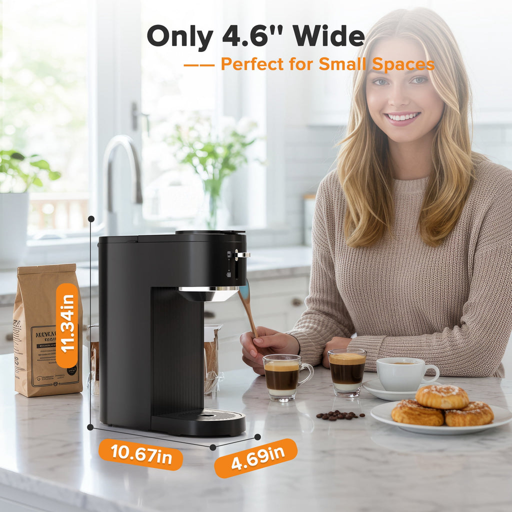 Auseo Single Serve Coffee Maker for K-Cup & Grounds, One Cup Kcup Coffee Machine Hot & Iced ,5 Brew Sizes (6-14 Oz), Fast & Easy Cleaning , Perfect for Home/Office