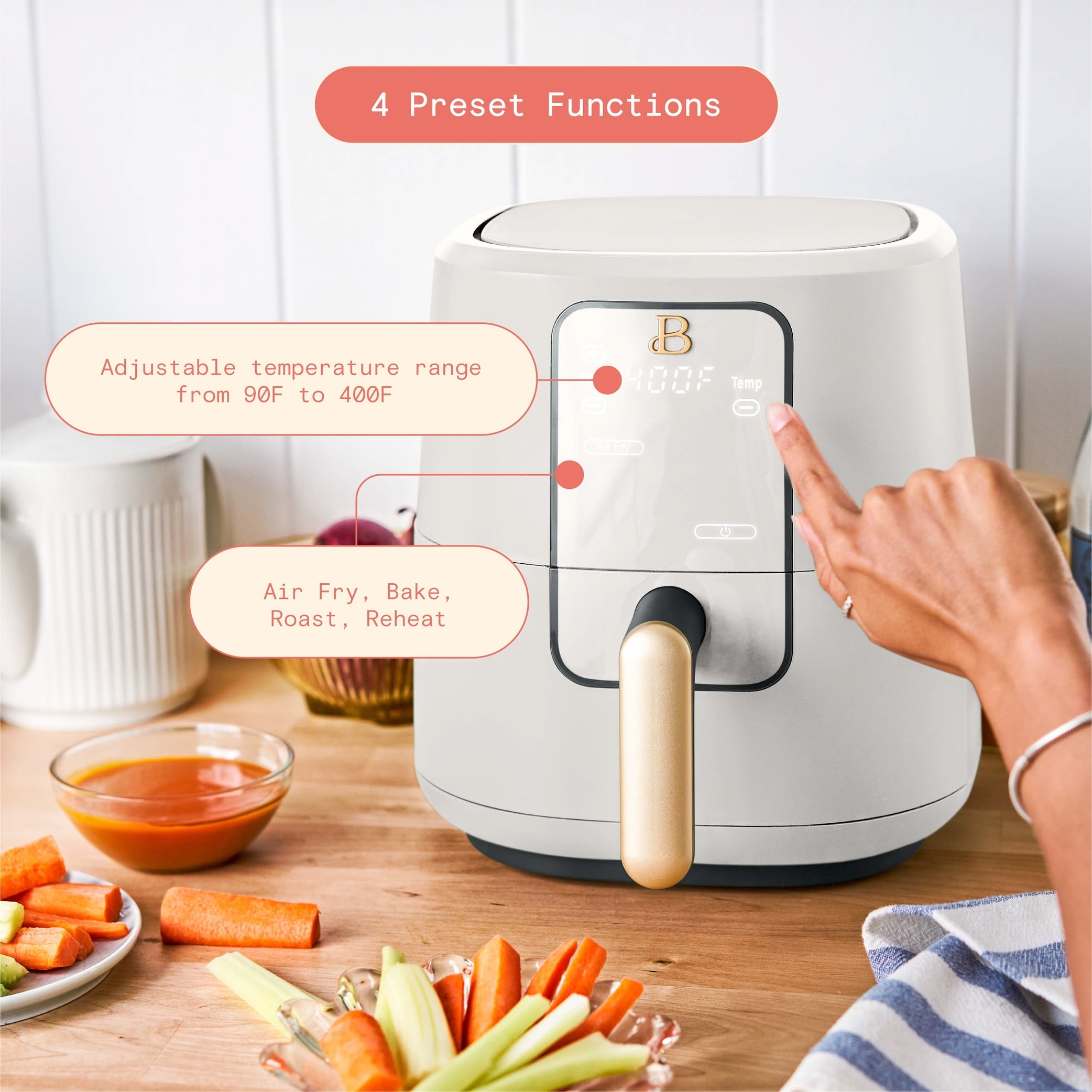 Beautiful 3QT Air Fryer with TurboCrisp Technology, White Icing by Drew Barrymore