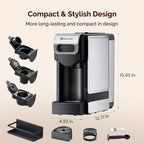 Coffee Maker 3-in-1 Single Serve Coffee Machine, for K-Cup Coffee Capsule Pod, Ground Coffee Powder Brewer, Stainless Steel Design, Sliver