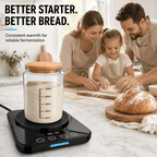 Sourdough Starter Warmer Mat - 24H Timer - Precise 1°F Thermostat Control (70-100°F) - Smart Memory Warming On/Off - Fits Jars Up to 40oz - Perfect for Home Baking (Black)