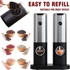 Electric Salt and Pepper Grinder Set, OGEDNAC Automatic Electronic Spice Mill Shakers with USB Rechargeable, LED Light, Adjustable Coarseness, One Hand Operated, Stainless Steel