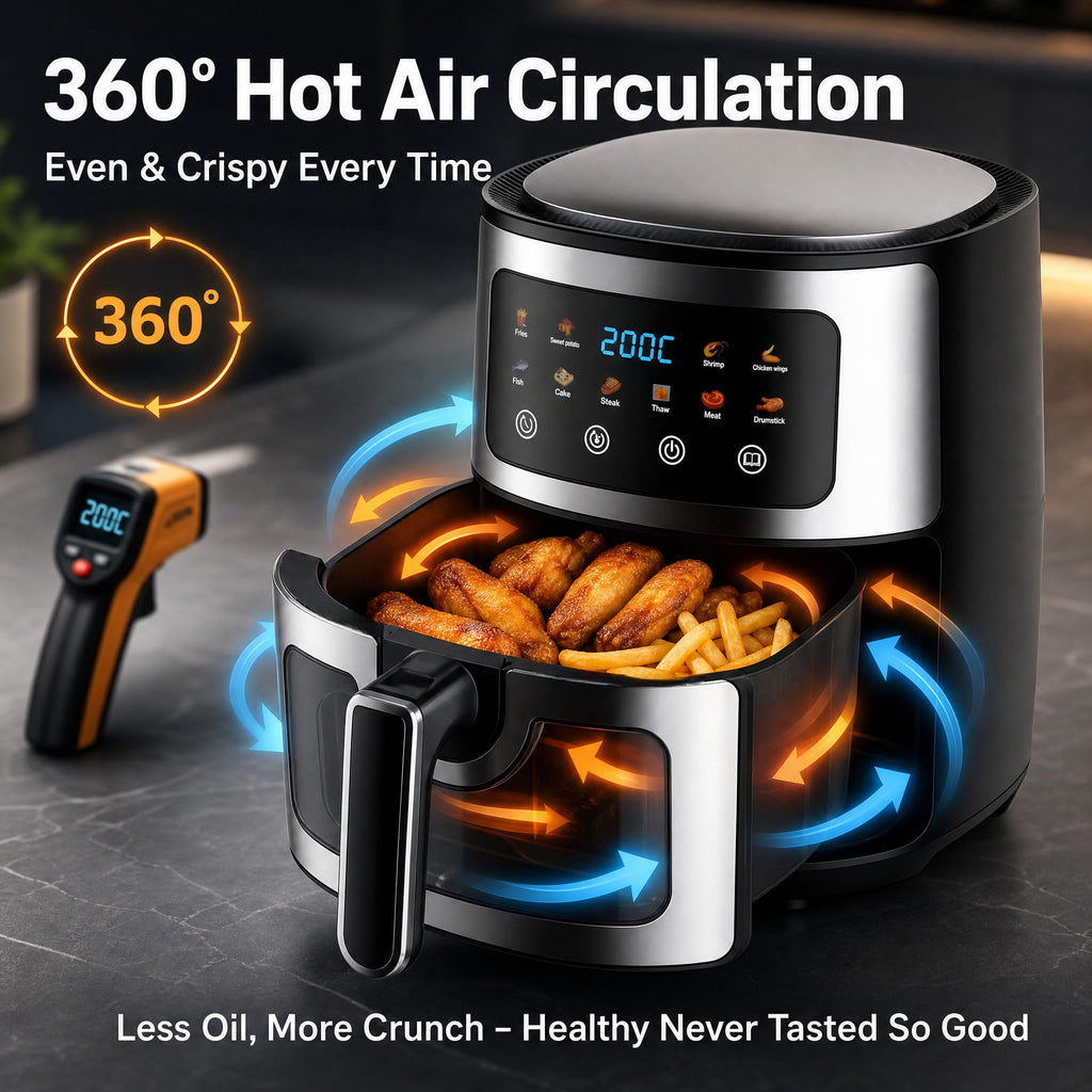 Asoricing Air Fryer, Compact Airfryer for Quick & Easy Meals in Minutes, Touchscreen Controls, Nonstick, 1500W, 9L, Black