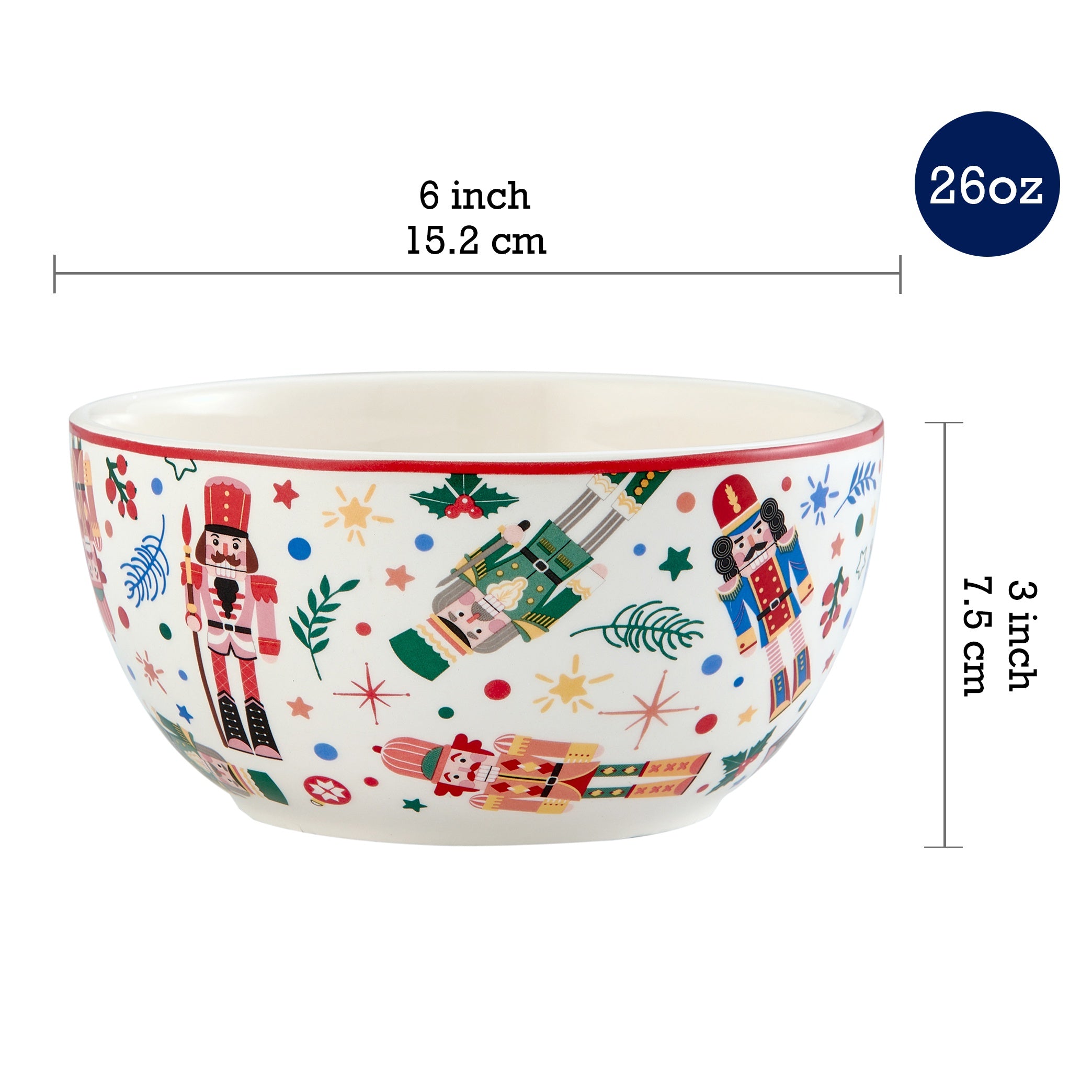 Bico Christmas Soldier Ceramic Holiday Cereal Bowls Set of 4, 26oz, for Pasta, Salad, Cereal, Soup & Microwave & Dishwasher Safe, Scratch Resistant