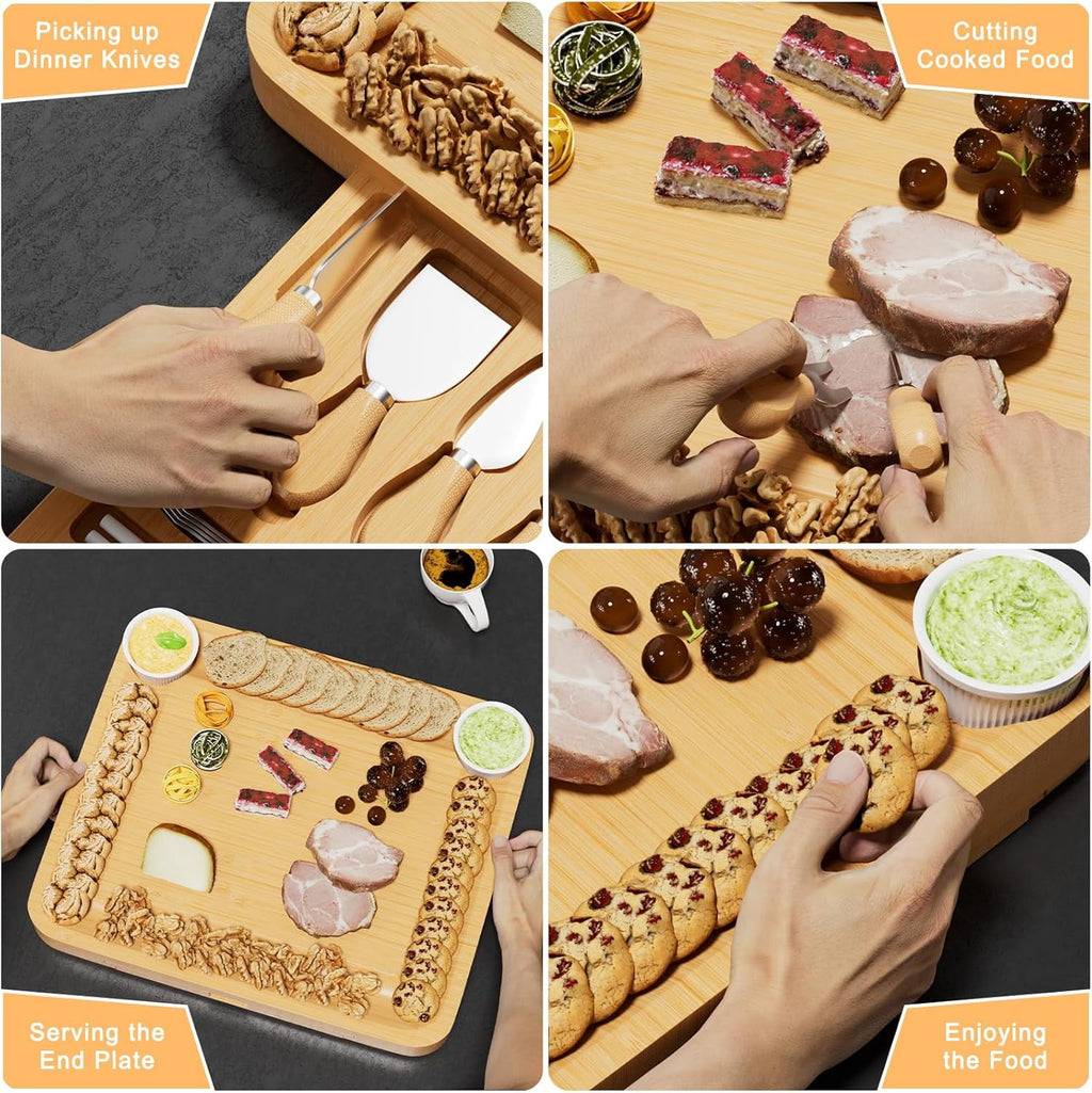 BN-LINK Charcuterie Board Set, 3 Drawers Large Bamboo Cheese Board & Platter with Accessories, House Warming Gift & Holiday Gift