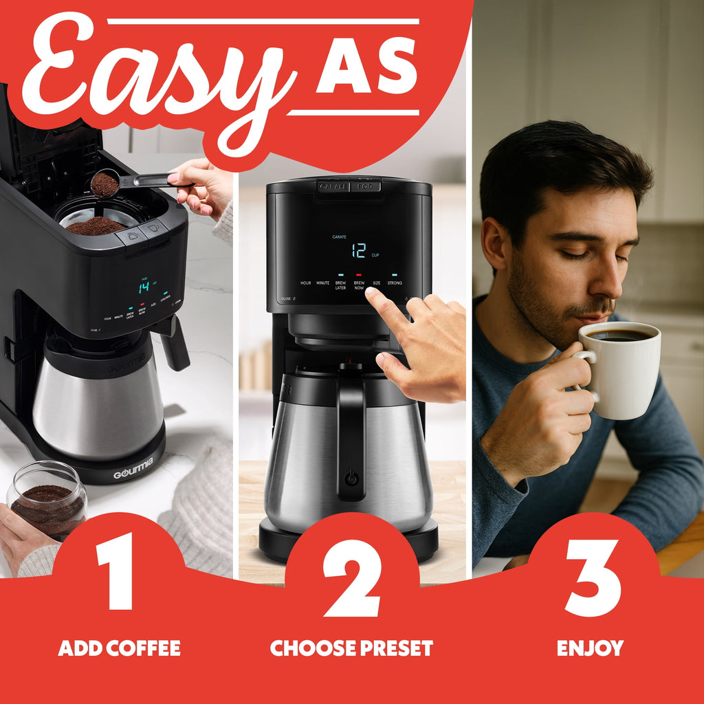 Gourmia 2-in-1 Coffee Maker, Single Serve Pod + 12 Cup Drip, K-Cup Compatible, Black