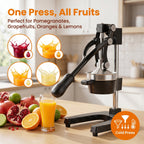 M Buder Manual Juicer, 304 Stainless Steel Hand Juicer Squeezer Easy Juicing, Fruit Squeezer Ergonomic & Easy to Clean Manual Citrus Juicer, Black