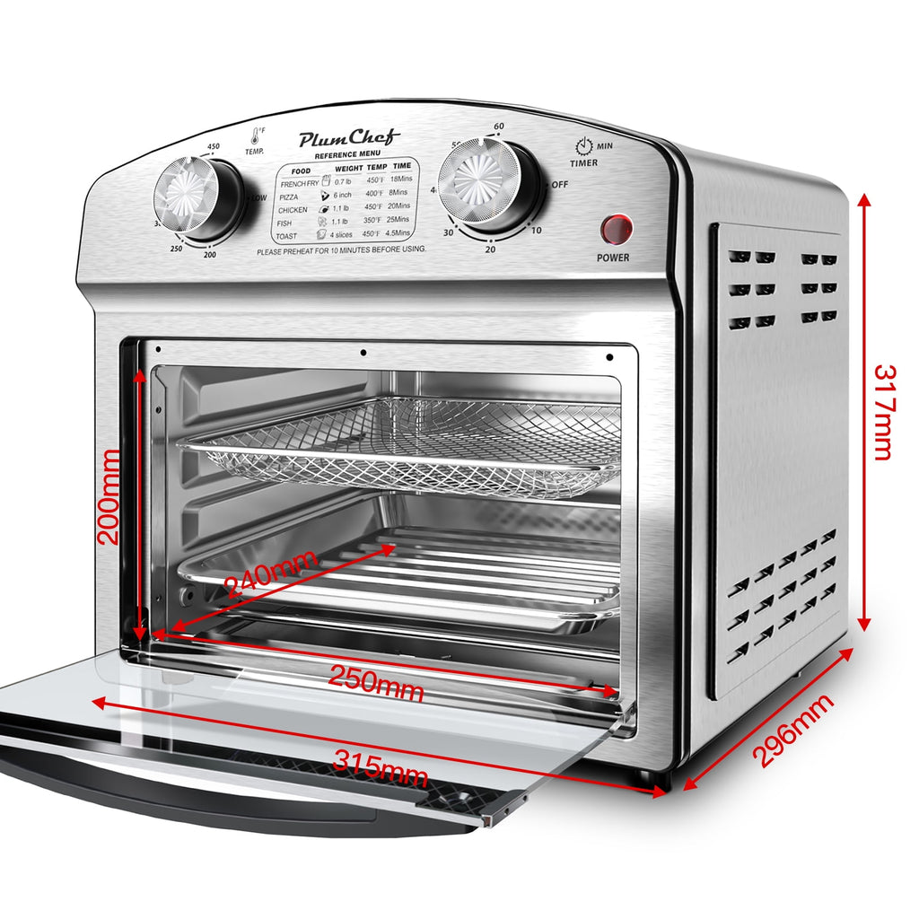 Plum Chef 13QT Air Fryer Toaster Oven Combo, Compact Stainless Steel Countertop Oven for 1-3 People, 1500W with Oil-Free Cooking, Easy to Clean, Space Saving, Sliver