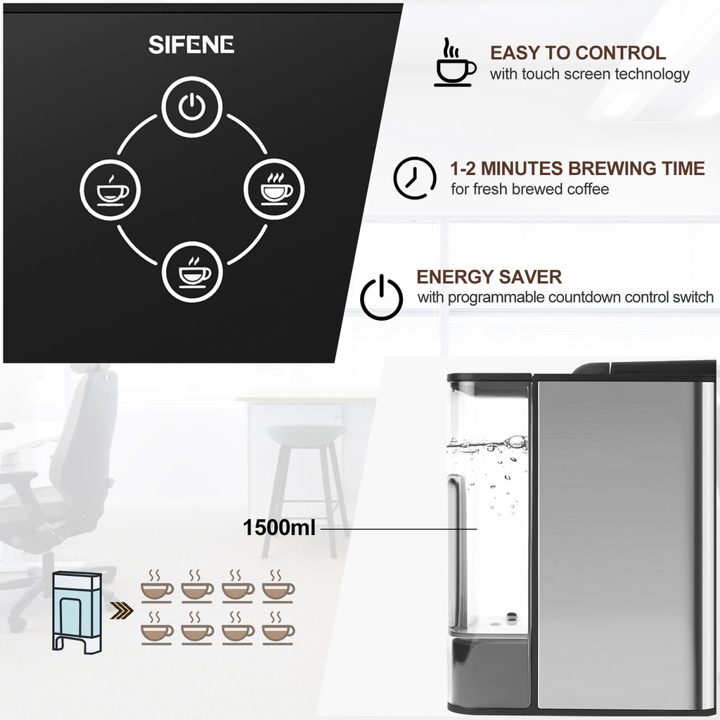 SIFENE 3-in-1 Single Serve Coffee Maker, Compatible with K Cup Capsules & Grounds, Tea Maker, 6-10 Oz Brew Sizes, 50 Oz Removable Reservoir, Fast Brew, Compact Design, 120V 1150W, Black