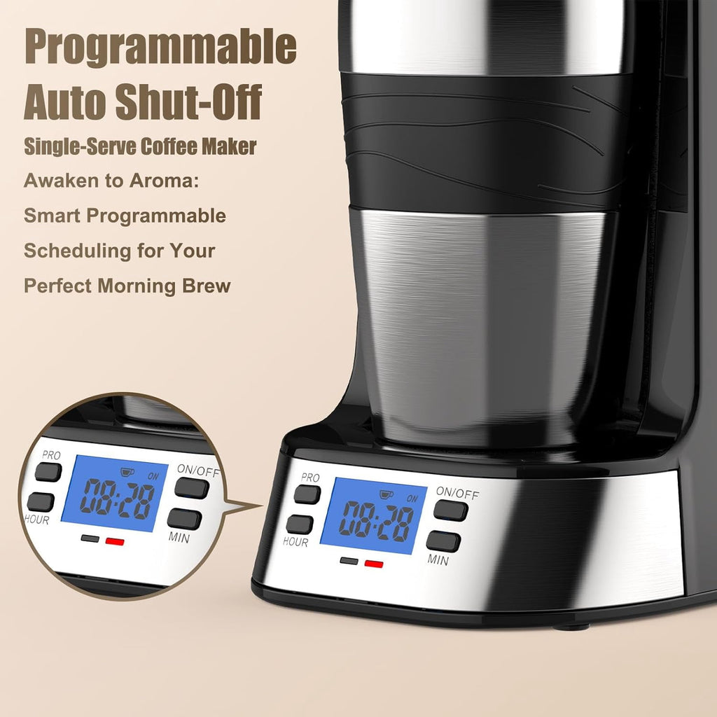 Single Serve Coffee Maker, Programable Single-Serve Brewers, Timer Auto Start/Off, 14 Oz Single Cup Coffee Machine For Ground Coffee, 700W Quick Brewing, Perfect Gifts for Coffee Lovers