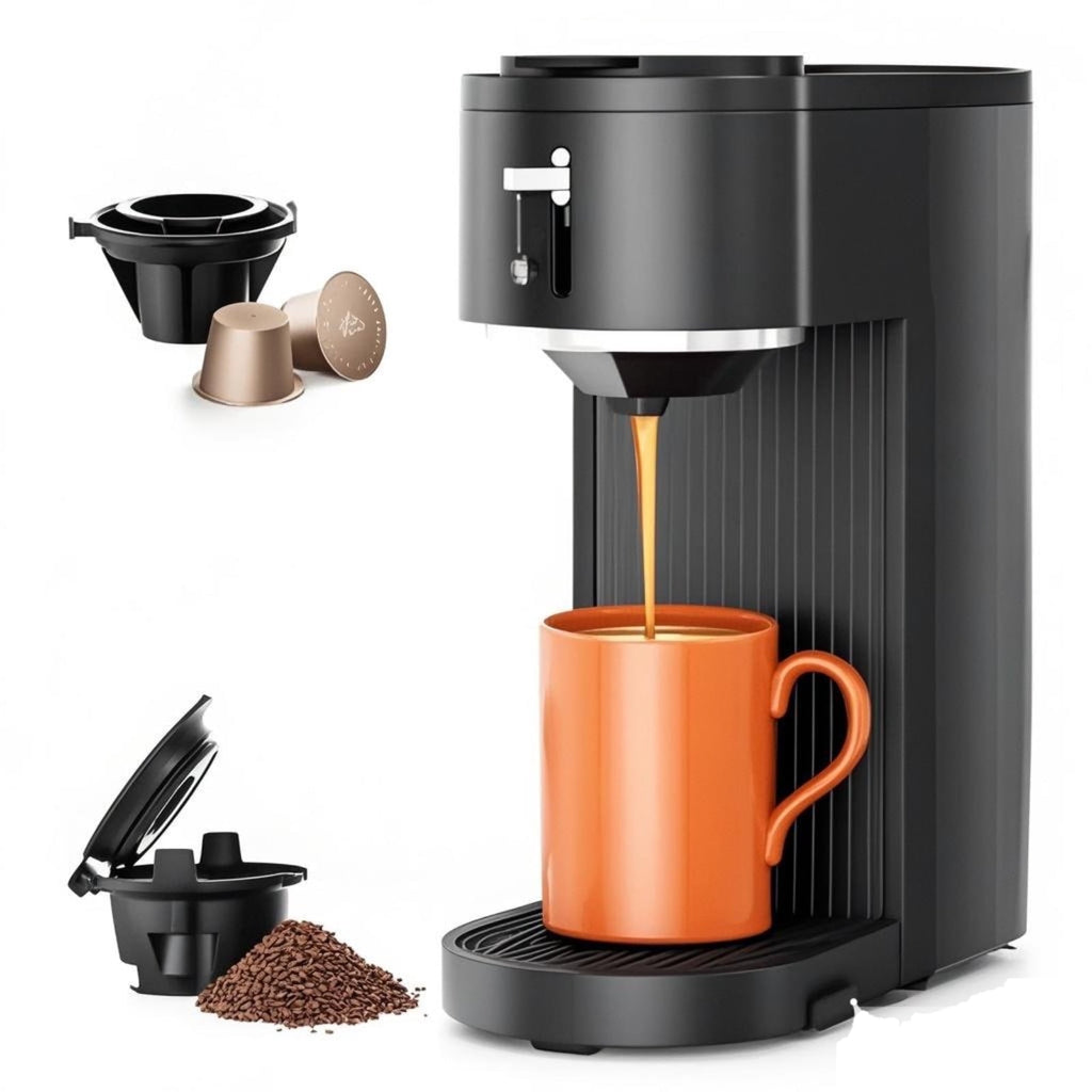 Auseo Single Serve Coffee Maker for K-Cup & Grounds, One Cup Kcup Coffee Machine Hot & Iced ,5 Brew Sizes (6-14 Oz), Fast & Easy Cleaning , Perfect for Home/Office