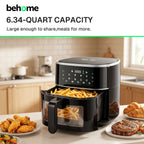 Behome 6QT Air Fryer, 8-in-1 Compact Airfryer for Roast, Broil, Dehydrate,Quick& Easy Meals,Visible Window,Black