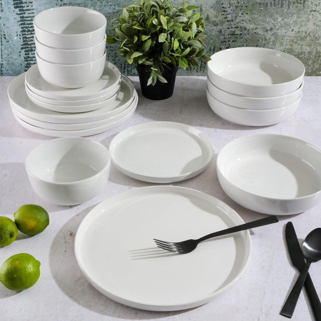 Gibson Home Oslo 16 Piece Round Stoneware Dinnerware Set, Service for 4, White