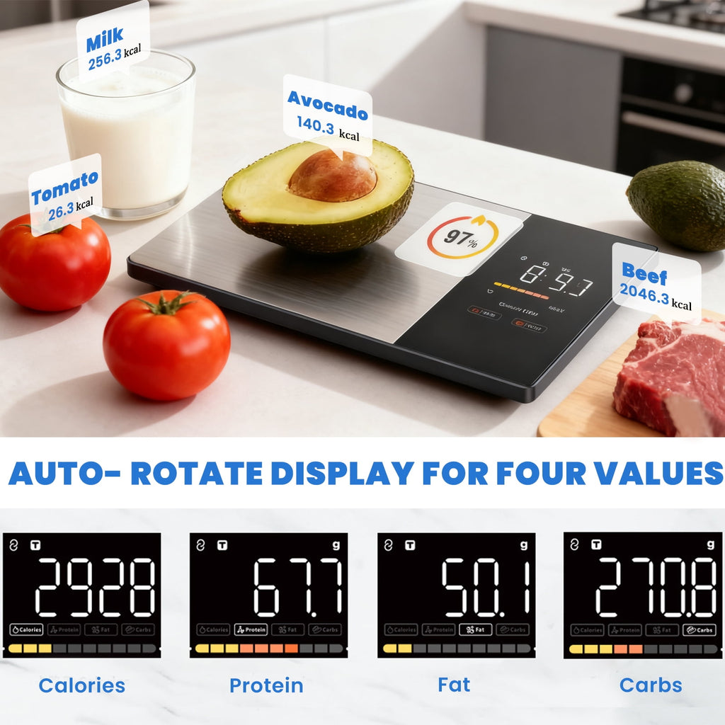 Smart Nutrition Food Scale with LED Touch Display, Tracks Calories, Fat, Carbs & Protein via App, 0.01oz Precision Digital Kitchen Scale for Healthy Eating & Meal Prep(batteries Not included)