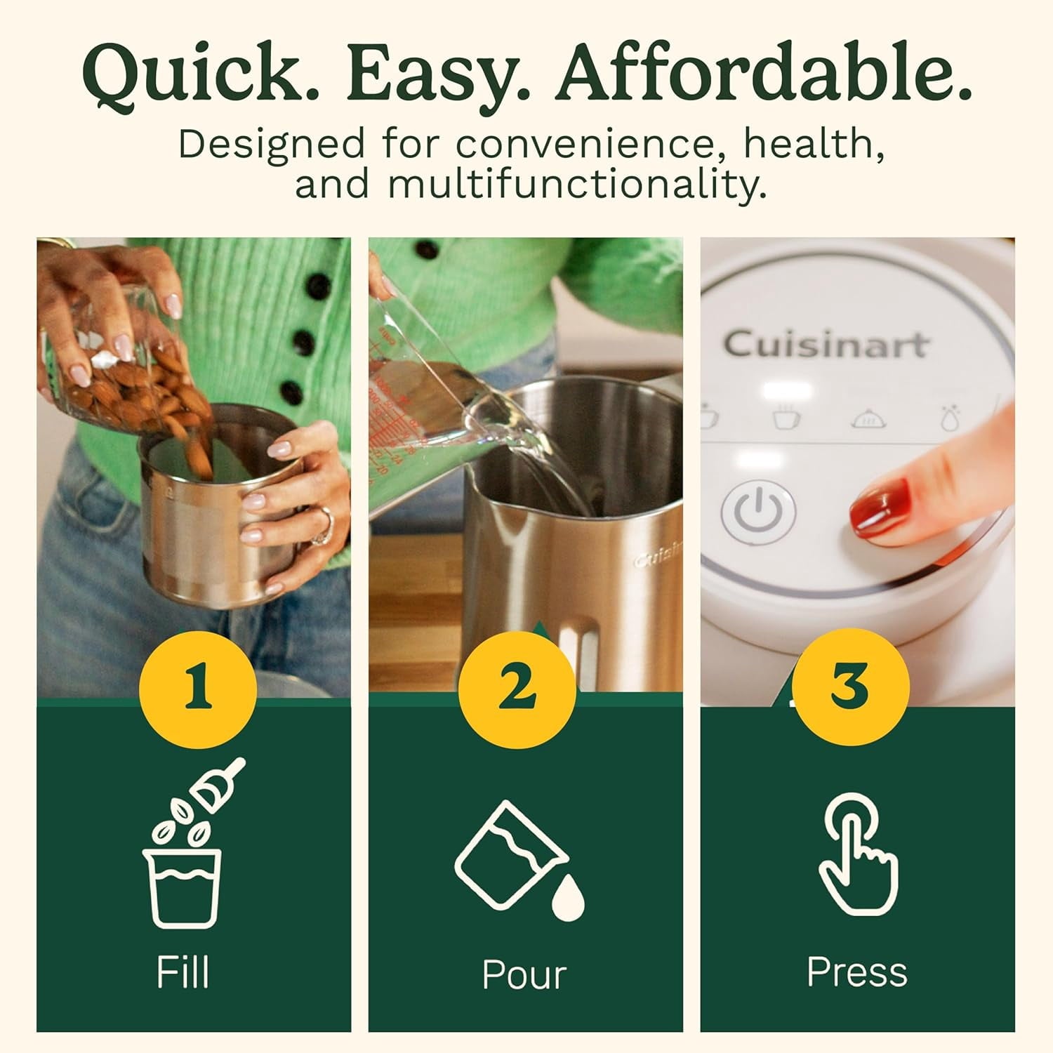 Cuisinart NutSmart 50 Oz Nut Milk Maker Machine Makes Milk in 60 Seconds, Easy to Use and Clean, Perfect for Almond Milk, Soy Milk, Oat Milk, Made with BPA Free Stainless Steel