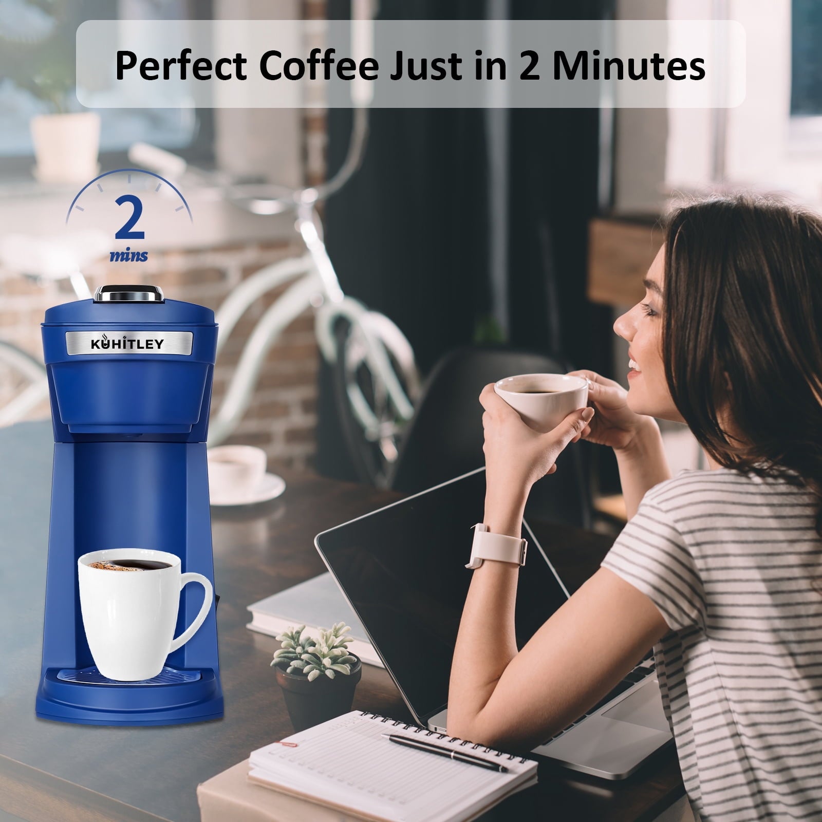 Kuhitley 2 in 1 Single Serve Coffee Maker for K-Cup Pods & Ground Coffee,Capsule Coffee Machine,Instant Coffee Maker One Cup 6-14oz Brew Size Compact for Home Office Travel Dorm RV