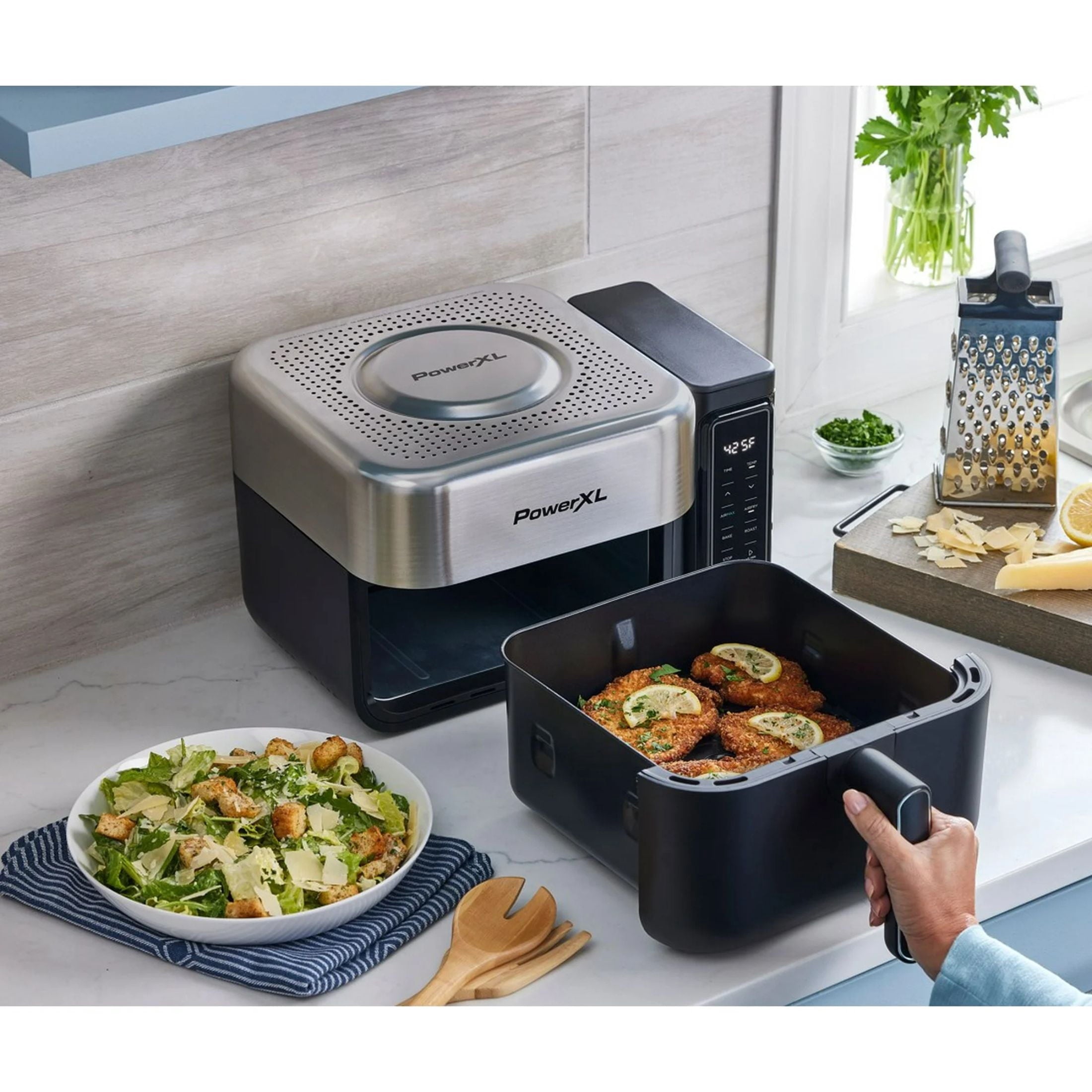 PowerXL 6.3 Quart AirMax Air Fryer Oven with Four Presets and Compact Two-Tier Design, 450F Maximum Temperature, No Preheat Needed