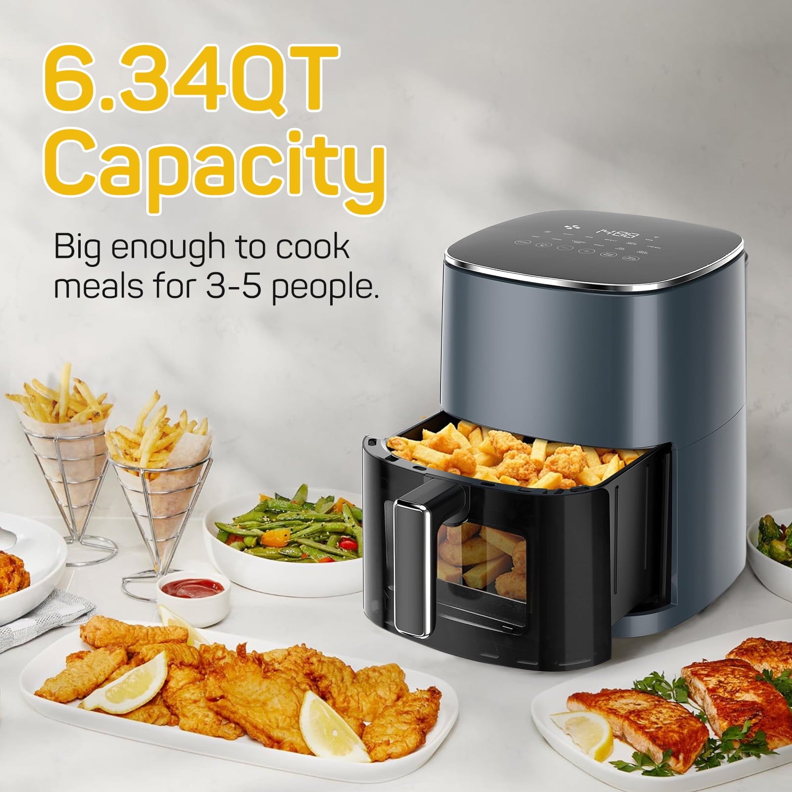Beddle 6 Qt Compact Air Fryer Toaster Oven with Digital LED Touchscreen Electric Hot Oven, Oilless Multifunctional Cooker with Auto Shut-Off,Gray