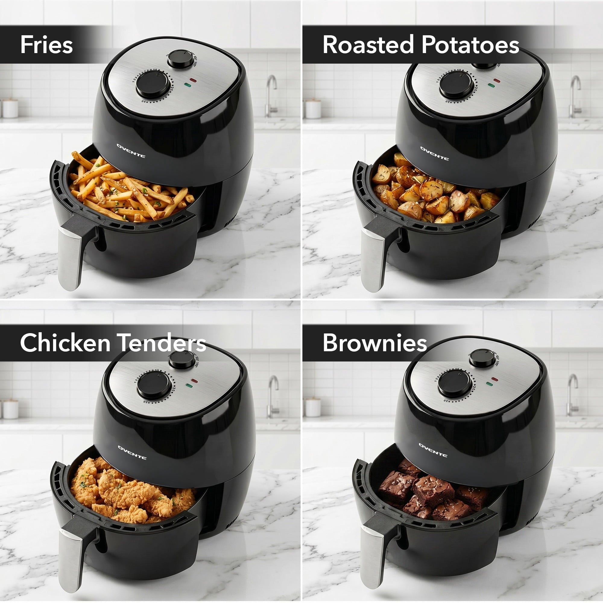 OVENTE Compact Air Fryer for Healthy and Oilless Cooking, 3.2 Qt Nonstick & Dishwasher Safe Basket, 1300W Electric Cooker w/ Adjustable Temperature Control, 30Min Timer & Auto Shutoff, FAM11320B