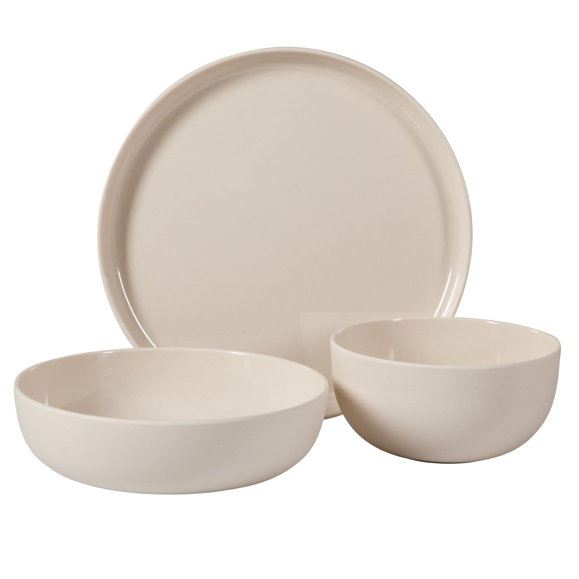 Gibson Home Candy Skies 12 Piece Unbreakable Wheat Straw Melamine Plates and Bowls Dinnerware Set - Outdoor, Camping, & Everyday Use - Matte Exterior/Shiny Interior Taupe Cream