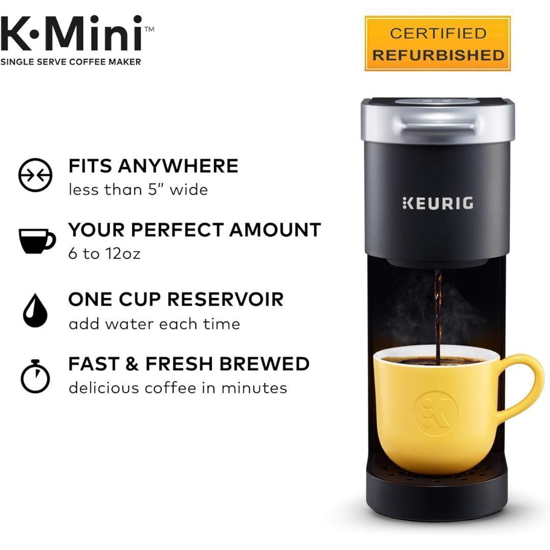 Restored Keurig K-Mini Single Serve Coffee Maker with 6-12Oz Cup Sizes, Quick Brewing, and Removable Drip Tray, Black (Refurbished)