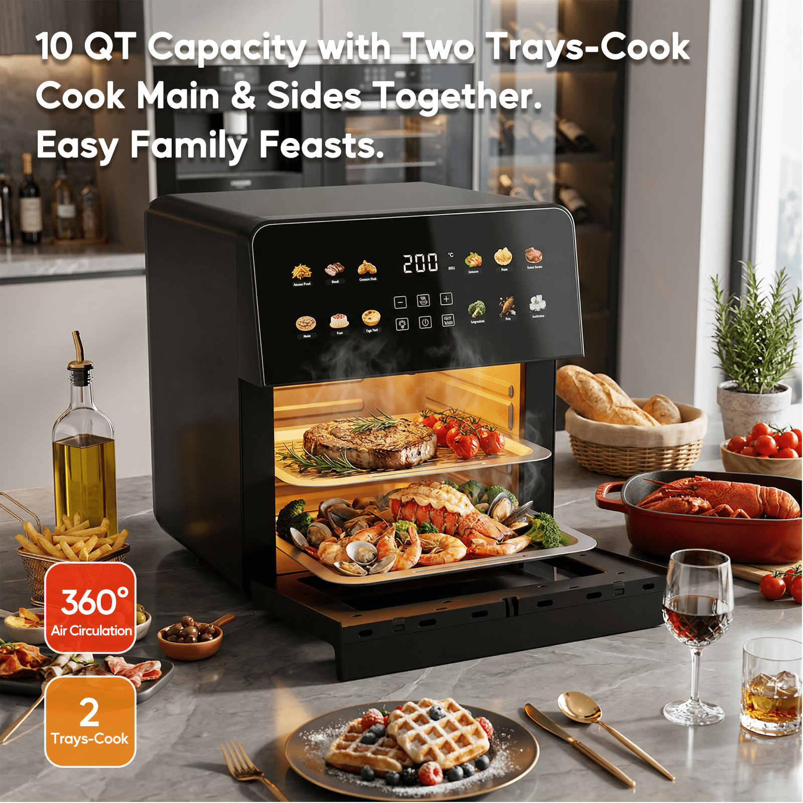 Rocyis Air Fryer Convection Oven with 12-in-1 Multi Function, Visible Window and Touchscreen