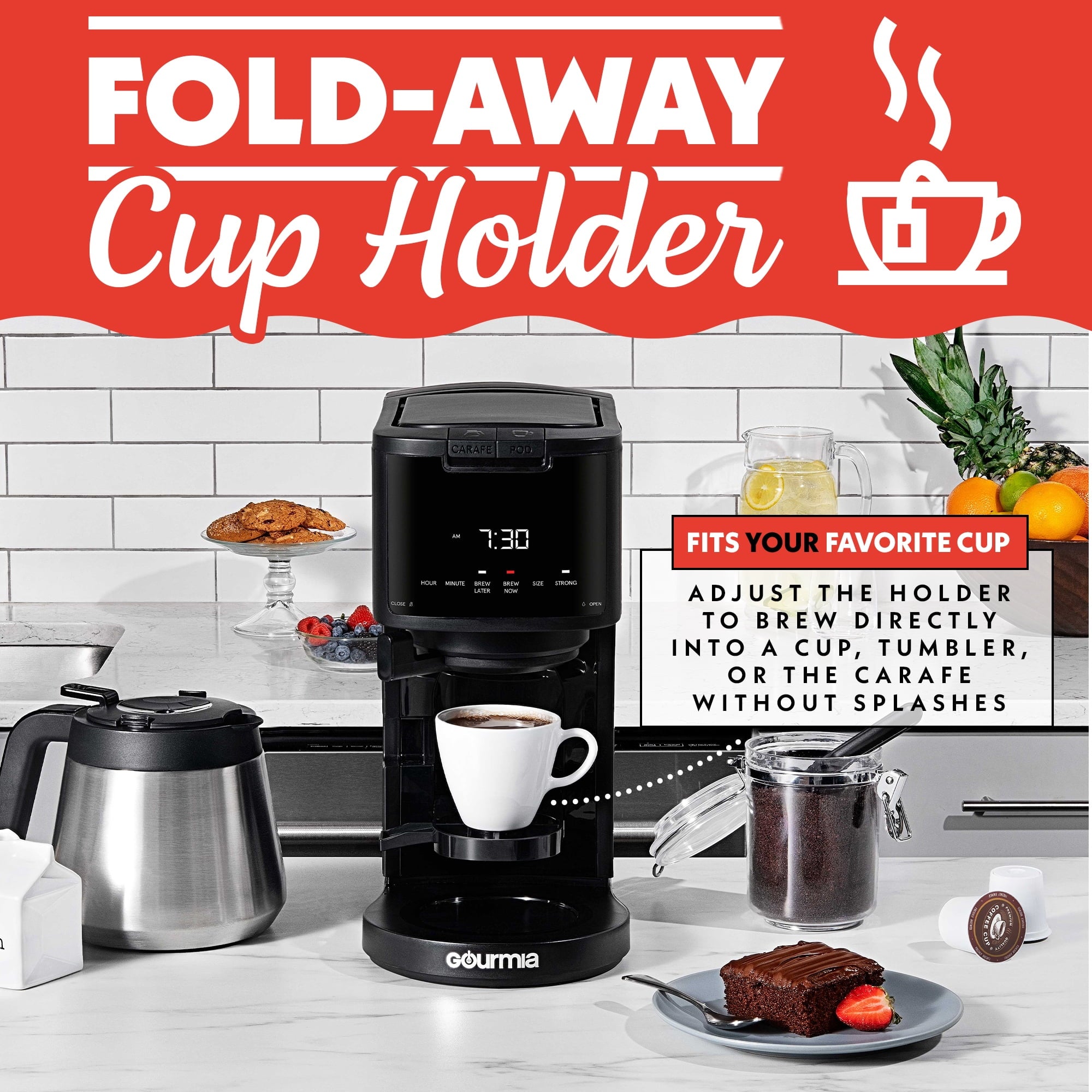 Gourmia 2-in-1 Coffee Maker, Single Serve Pod + 12 Cup Drip, K-Cup Compatible, Black